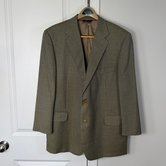 Brooks Brothers Other - Brooks Brothers Mens 46R Blazer Made in Italy Worsted Wool Check Tan Sport Coat